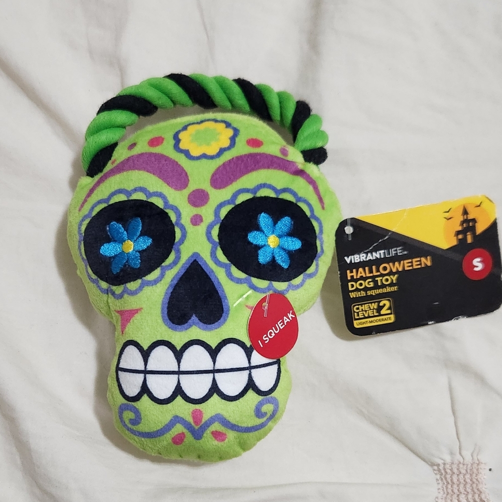 NWT Sugar Skull Halloween Squeaky Dog Toy Rope Plush